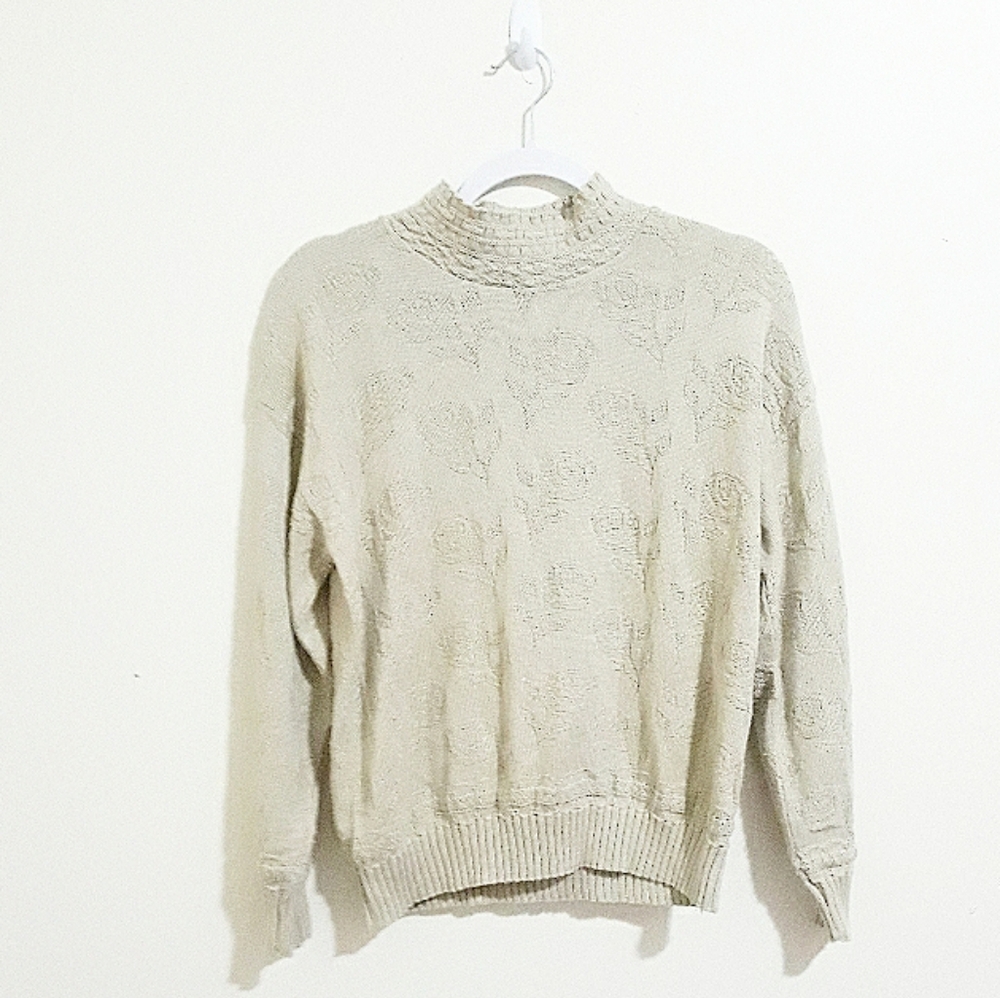 Vtg light green floral mock neck pullover sweater